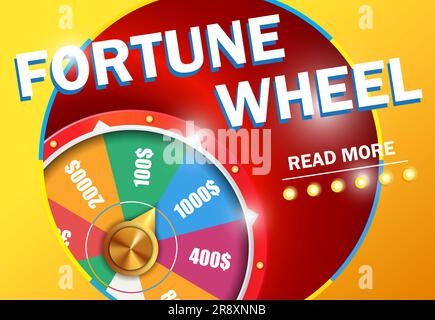 Fortune Wheel lire plus de lettres sur fond jaune Illustration de Vecteur