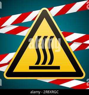 Attention - danger. Surface chaude. Panneau d'avertissement. Triangle jaune avec image noire. Ruban de protection préventive. Illustration vectorielle Illustration de Vecteur