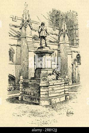 « La nouvelle statue de Cromwell devant le Westminster Hall », C1900. Statue d'Oliver Cromwell, Lord Protector du Commonwealth d'Angleterre, d'Écosse et d'Irlande 1653-1658, conçue par HAMO Thornycroft et érigée en 1899. Il a été dévoilé lors du tercentenaire de la naissance de Cromwell. 'Tous les gens ont été choqués par l'idée d'une statue érigée à un qu'ils ne pouvaient associer qu'au procès historique de Westminster Hall et à l'exécution de Whitehall, et les Irlandais étaient furieux... Lord Rosebery a rejeté l'exécution de Charles le Premier comme une erreur politique..."heureux est la dynastie qui Banque D'Images