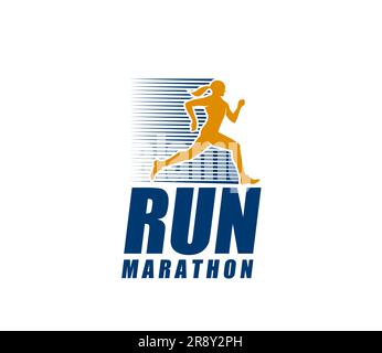Icône du sport de course de marathon, signe de club de coureurs de sprint, silhouette d'homme d'athlète vecteur. Écusson du club de course de vitesse ou de marathon et de triathlon ou de course athlétique et de jogging Illustration de Vecteur