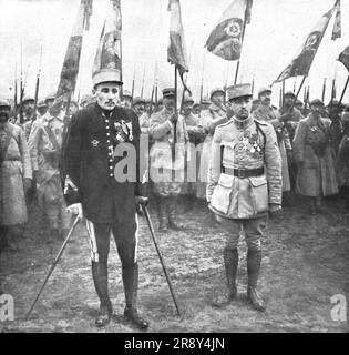 ''combat Eyrien; "au Nom de Guynemer&#x2026;.."; le capitaine Heurteaux, convalescence d'une tombe blessée, et le sous-lieutenant Fonck, décores au nom de Guynemer', 1917. De "l'Album de la guerre 1914-1919, Volume 2" [l'Illustration, Paris, 1924]. Banque D'Images