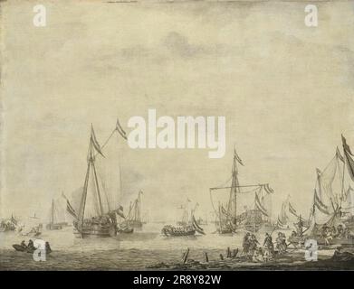 Royal Yacht and State Yacht Sail de Moerdijk avec Charles II, roi d'Angleterre, à bord, 1660, 1660-1693. Banque D'Images