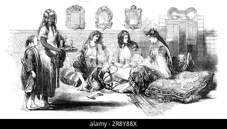 Algerine Women, 1857. Groupe de femmes qui fument un huqqa en Afrique du Nord. De "Illustrated London News", 1857. Banque D'Images