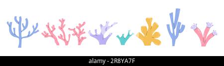 Set de découpe Cartoon plantes et créatures sous-marines Illustration de Vecteur