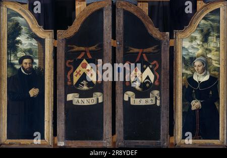 Deux ailes d'un Triptyque avec les Portraits de Julien de Brouckere et de sa femme Elisabeth Canneel, 1584. Banque D'Images