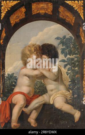 Christian Allegory avec deux enfants s'embrassant, 1650-1699. Banque D'Images