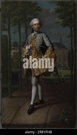 Portrait de Gerard Cornelis van Riebeeck, 1755. Autre(s) titre(s): Gerard Cornelis van Riebeeck (1722-1759), secrétaire de Delft, probablement debout devant sa maison de campagne Essensteyn à Voorburg. Banque D'Images