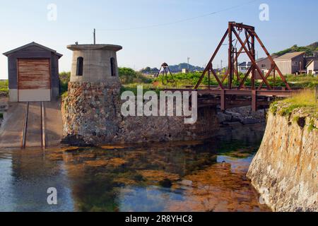 Mine d'or de Sado Oma Port Truss pont et pont de grue Banque D'Images