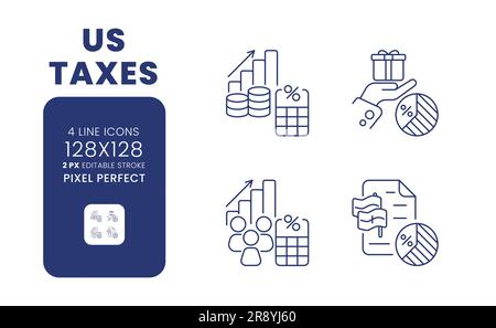JEU D'icônes DE bureau linéaires DES TAXES AMÉRICAINES Illustration de Vecteur