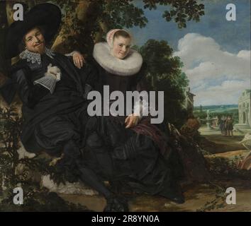 Portrait d'un couple, probablement Isaac Abrahamsz Massa et Beatrix van der Laen, v.1622. Autre titre(s): Portrait d'un couple dans un paysage, probablement Isaac Abrahamsz Massa (1586-1643) et Beatrix van der Laen (1592-1639)Portrait de mariage d'Isaac Abrahamsz Massa (1586-1643) et Beatrix van der Laen (1592-1639), marié à Haarlem le 25 avril 1622. Le marchand de Haarlem, extrêmement riche, et sa femme, ont commandé à leur ami Frans Hals de peindre leur portrait d'une manière inhabituelle. Les couples du XVIIe siècle apparaissent rarement ensemble dans une seule peinture, surtout dans une pose si non chalante. Entrée HALS Banque D'Images