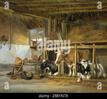 Vaches dans un stable, 1820. Banque D'Images