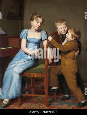 Piano Practice interrompu, 1813. Originaire de la Frise, l'artiste Van der Kooi s'est spécialisé dans la peinture des enfants. Les enfants de ce tableau sont montrés dans une posture ludique et spontanée. Il pourrait s'agir presque d'un instantané. Pourtant les apparences sont trompeuses. L'artiste a arrangé les enfants délibérément pour former une composition triangulaire. Et nous ne savons plus s'il s'agit d'un portrait authentique ou d'une scène imaginaire. Banque D'Images