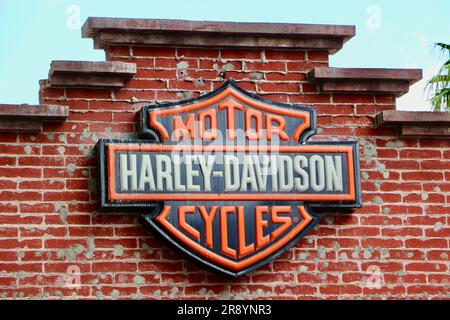 Harley-Davidson Motor cycles signe sur un mur de briques Downtown Las Vegas Nevada USA Banque D'Images