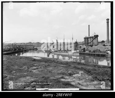 American Steel & amp; usine de Wire Company, Cleveland, c1901. Bateau de cargaison et locomotive à vapeur 'Zapotec' sur le quai. Banque D'Images