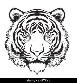 Dessin de la tête de tigre dessiné à la main dans le style Doodle dessin vectoriel artoon Illustration de Vecteur