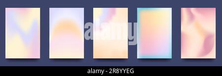 Arrière-plans dégradés colorés, gradation des couleurs, affiches vectorielles holographiques abstraites. Couleurs néon, maille mélangée douce, arrière-plans translucides. Illustration de Vecteur