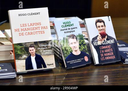 Strasbourg, France. 19th janvier 2023. Hugo Clément au festival littéraire des bibliothèques Idéales à Strasbourg, dans le nord-est de la France, sur 19 juin 2023. Entretien avec Hugo Clement, qui parle des droits des animaux, à l'occasion de la publication de Lapins ne mangent pas de carottes (Fayard). Le journaliste et militant de l'environnement veut changer la façon dont nous regardons les animaux. Bien-être des animaux, surconsommation, chasse, corrida, agriculture intensive, zoos et cirques. Photo de Nicolas Roses/ABACAPRESS.COM crédit: Abaca Press/Alay Live News Banque D'Images