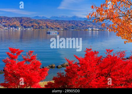 Lac Suwa et Mt. Yatsugatake en couleur d'automne Banque D'Images