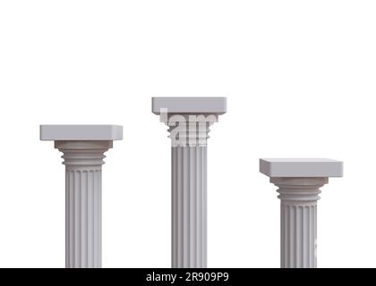 Podium des gagnants isolés sur fond blanc, PNG. Trois colonnes en marbre pour le produit Banque D'Images
