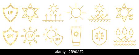 Icônes de protection solaire. Éléments d'été. Illustration vectorielle isolée sur fond blanc Illustration de Vecteur