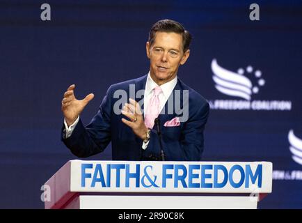 Ralph Reed fait des remarques à la conférence de 2023 sur la voie de la politique de la majorité de la Coalition pour la foi et la liberté à l'hôtel Hilton de Washington, DC, vendredi, 23 juin 2023.Credit: Ron Sachs / CNP / Sipa USA Banque D'Images