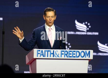 Ralph Reed fait des remarques à la conférence de 2023 sur la voie de la politique de la majorité de la Coalition pour la foi et la liberté à l'hôtel Hilton de Washington, DC, vendredi, 23 juin 2023.Credit: Ron Sachs / CNP / Sipa USA Banque D'Images