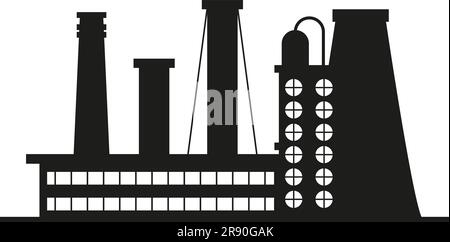 Usine, manufacture et vecteur de plantes. Stockage, locaux industriels, icônes d'ateliers. Raffinerie de pétrole. Illustration de Vecteur