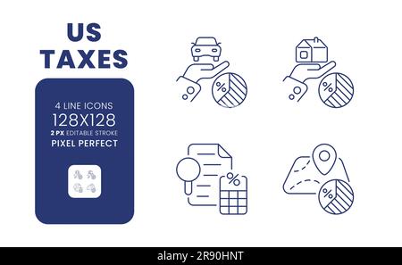 JEU D'icônes DE bureau linéaires DES TAXES AMÉRICAINES Illustration de Vecteur