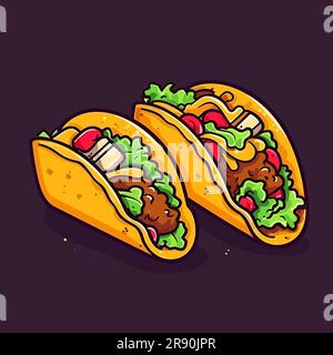 Taco mexicain. Illustration tacos dessinée à la main. Illustration de dessin animé de style Doodle vectoriel Banque D'Images