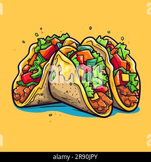 Taco mexicain. Illustration tacos dessinée à la main. Illustration de dessin animé de style Doodle vectoriel Banque D'Images