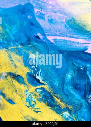 Peinture abstraite bleu et or, art créatif fond peint à la main, texture marbre, océan abstrait, peinture acrylique. Art moderne Art contemporain Banque D'Images
