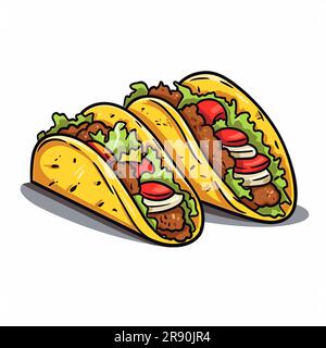 Taco mexicain. Illustration tacos dessinée à la main. Illustration de dessin animé de style Doodle vectoriel Banque D'Images