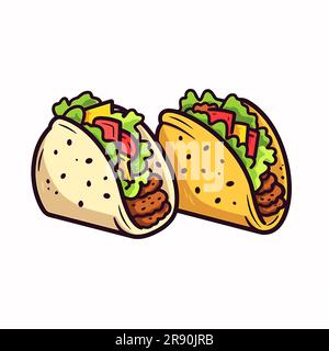 Taco mexicain. Illustration tacos dessinée à la main. Illustration de dessin animé de style Doodle vectoriel Banque D'Images