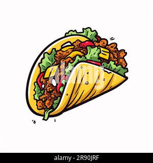 Taco mexicain. Illustration tacos dessinée à la main. Illustration de dessin animé de style Doodle vectoriel Banque D'Images