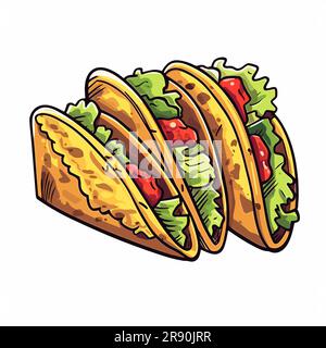 Taco mexicain. Illustration tacos dessinée à la main. Illustration de dessin animé de style Doodle vectoriel Banque D'Images