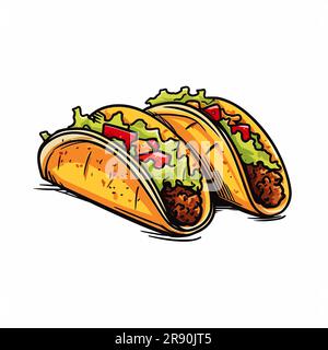 Taco mexicain. Illustration tacos dessinée à la main. Illustration de dessin animé de style Doodle vectoriel Banque D'Images