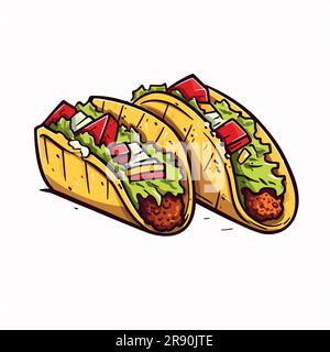 Taco mexicain. Illustration tacos dessinée à la main. Illustration de dessin animé de style Doodle vectoriel Banque D'Images