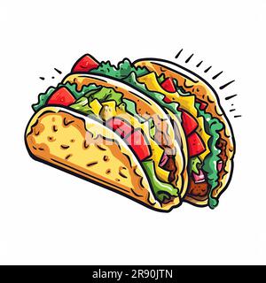 Taco mexicain. Illustration tacos dessinée à la main. Illustration de dessin animé de style Doodle vectoriel Banque D'Images