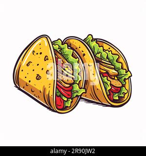 Taco mexicain. Illustration tacos dessinée à la main. Illustration de dessin animé de style Doodle vectoriel Banque D'Images