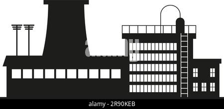 Usine, manufacture et vecteur de plantes. Stockage, locaux industriels, icônes d'ateliers. Raffinerie de pétrole. Illustration de Vecteur