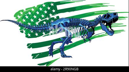 Illustration vectorielle du squelette de tyrannosaurus T rex avec drapeau américain Illustration de Vecteur