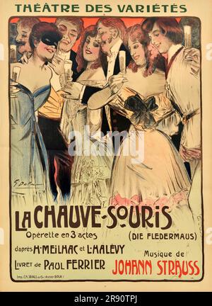 Affiche pour l'opérette Die Fledermaus (le Flittermouse ou la vengeance du Bat) par Johann Strauss, 1904. Collection privée. Banque D'Images