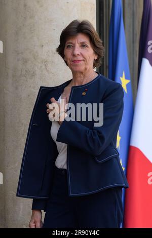 Julien Mattia/le Pictorium - Emmanuel Macron reçoit Luiz Inacio Lula Da Silva, Président de la République fédérative du Brésil. , . France/Ile-de-France (région)/Paris - la ministre de l'Europe et des Affaires étrangères, Catherine Colonna, au Palais de l'Elysée, lors de la réception de M. Luiz Inacio Lula Da Silva, Président de la République fédérative du Brésil pour les pourparlers bilatéraux, à Paris, le 23 juin 2023. Credit: LE PICTORIUM / Alamy Live News Banque D'Images