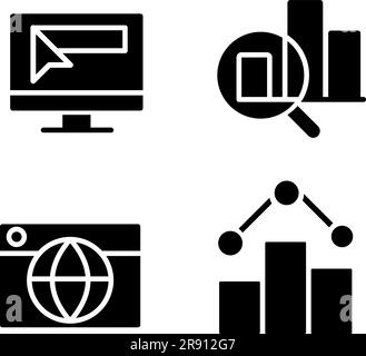 Les icônes de glyphe noir de la technologie en ligne d'affaires sont placées sur un espace blanc Illustration de Vecteur