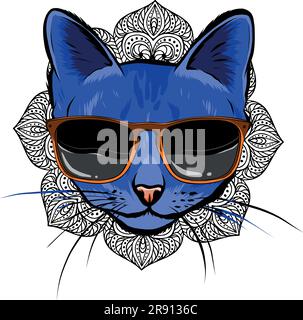 Illustration vectorielle du chat en lunettes de soleil sur fond blanc Illustration de Vecteur