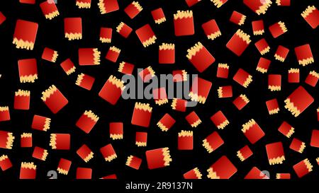 Frites croustillantes sans coutures avec boîtes en papier à rayures rouges et blanches de pommes de terre frites. Pour les repas rapides ou le menu du restaurant à emporter Illustration de Vecteur