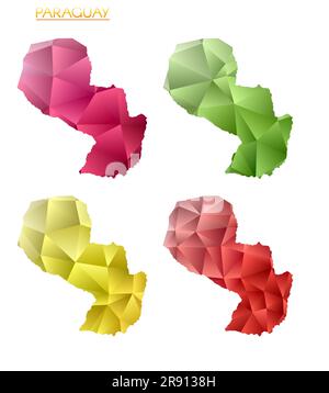 Ensemble de cartes polygonales vectorielles du Paraguay. Carte dégradée lumineuse du pays dans le style poly bas. Illustration de Vecteur