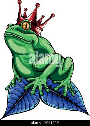 Grenouille décorative isolée avec couronne sur la feuille. Illustration vectorielle Illustration de Vecteur