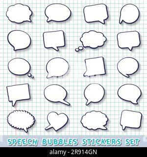 Jeu d'autocollants à bulles dessinées à la main Illustration de Vecteur