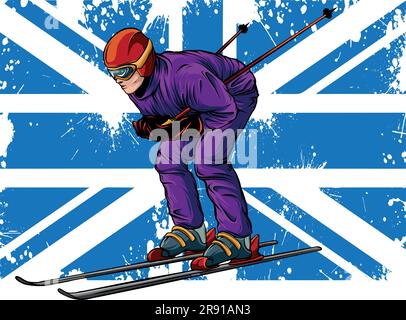 Illustration vectorielle du skieur avec drapeau britannique Illustration de Vecteur